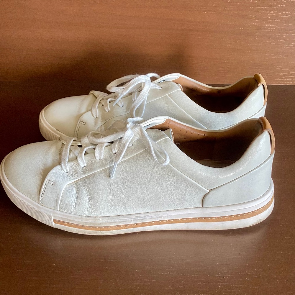 Clarks white leather sneakers
